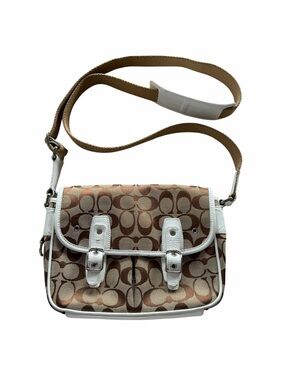 Coach Vintage White Leather and Signature Tan Jacquard Crossbody